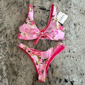 Reversible Foral & Polka Dot Bowknot Tank Bikini High Leg